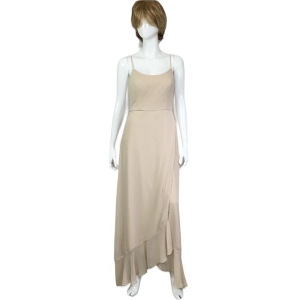 NEW Jenny Packham Bridesmaid Champagne Lux Chiffon Spaghetti Strap Gown Dress 6R